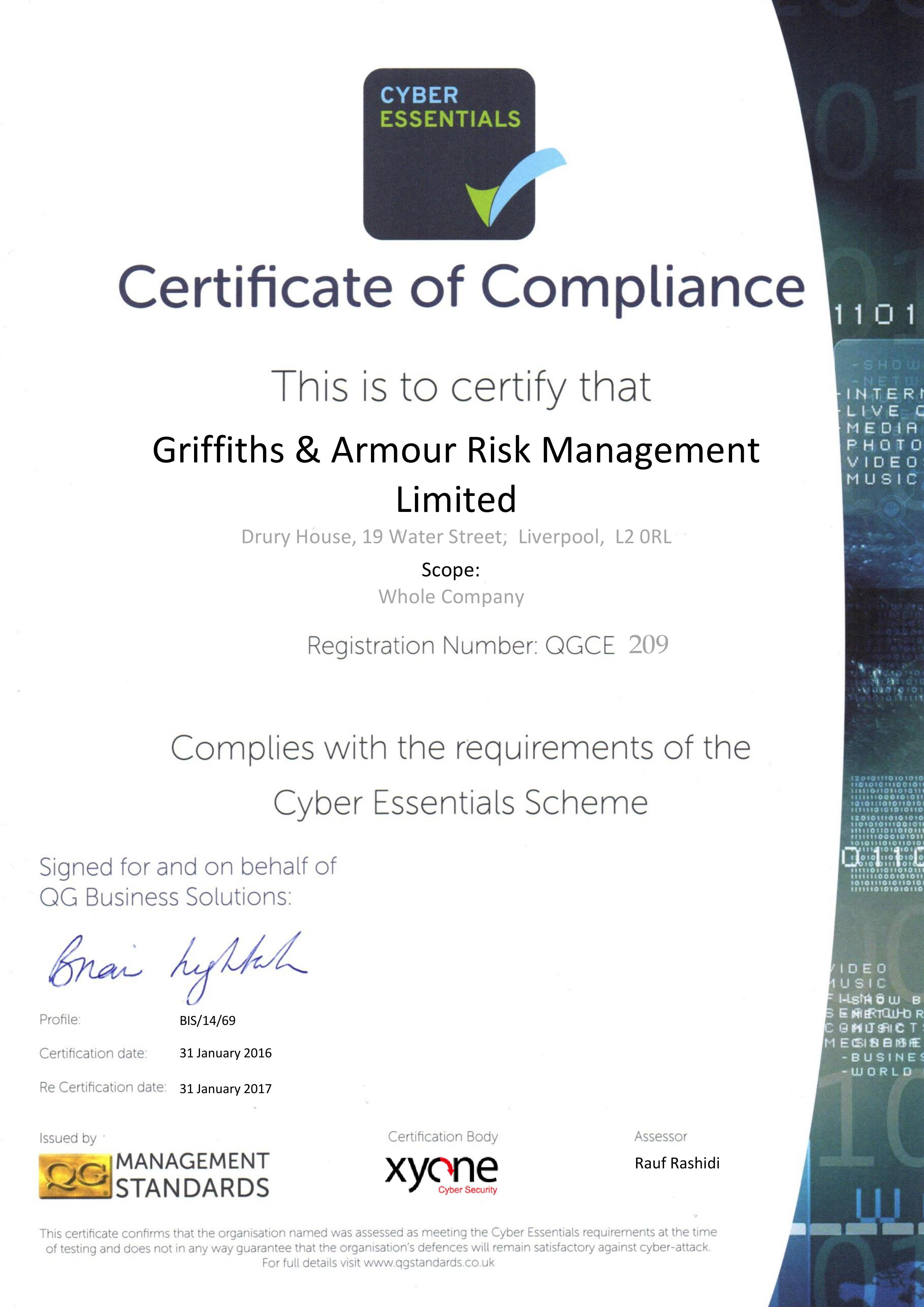Risk management certification clearance