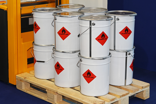 Flammable liquid in containers at pallet forklift