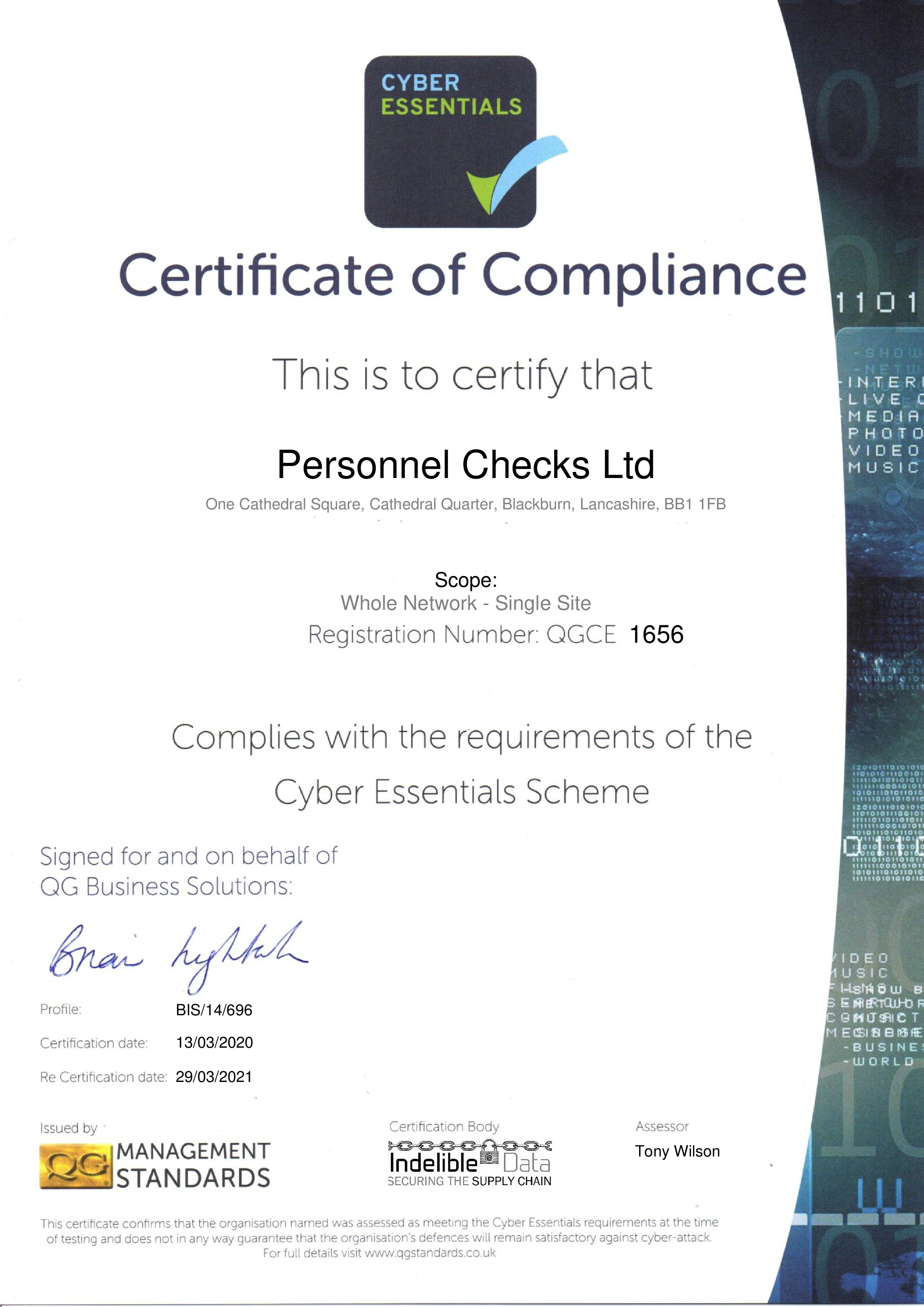 QGCE1656 Personnel Checks Ltd