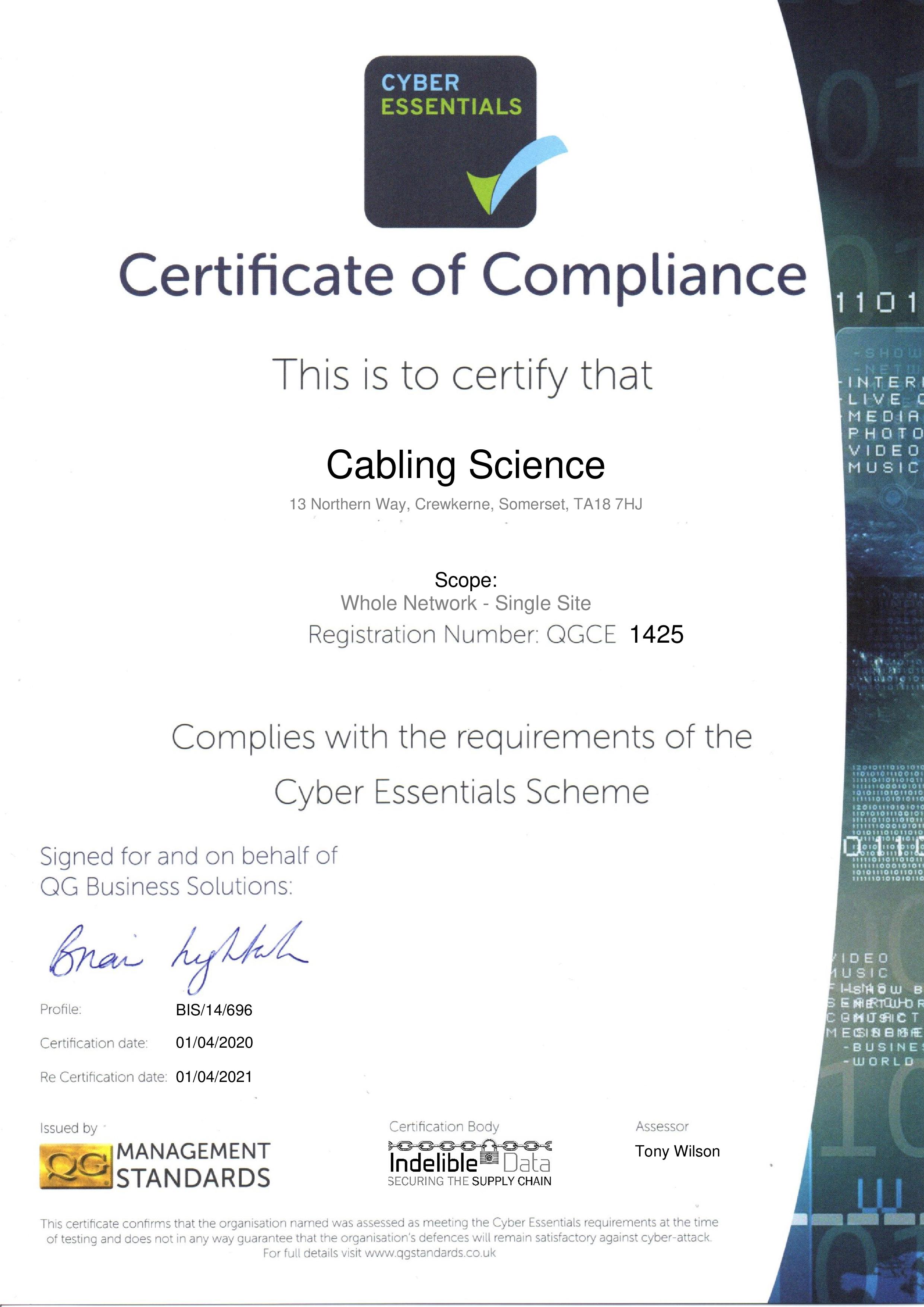 QGCE1425 Cabling Science